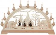 Schwibbogen "Seiffner Kirche mit Kurrende mit Figuren, 65x40 cm 